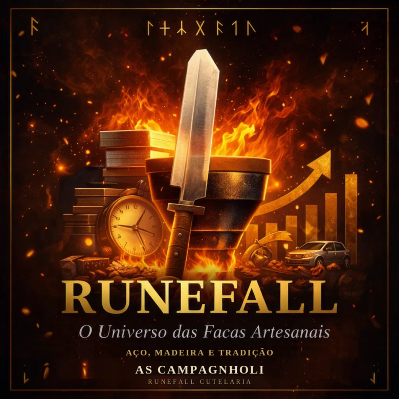 Capa do ebook de facas artesanais Runefall: O Universo das Facas Artesanais